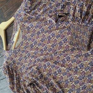 NATION LTD I Loren Retro Floral Smocked Peasant Tee Top with Puffed Shoulders. M